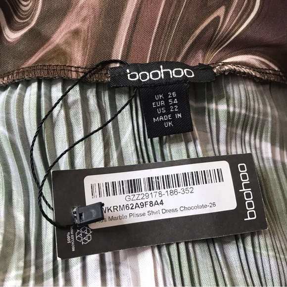 Boohoo Plisse Shirt Dress 22 Textured Button Front Collared Maxi Chocolate Long - Picture 5 of 7